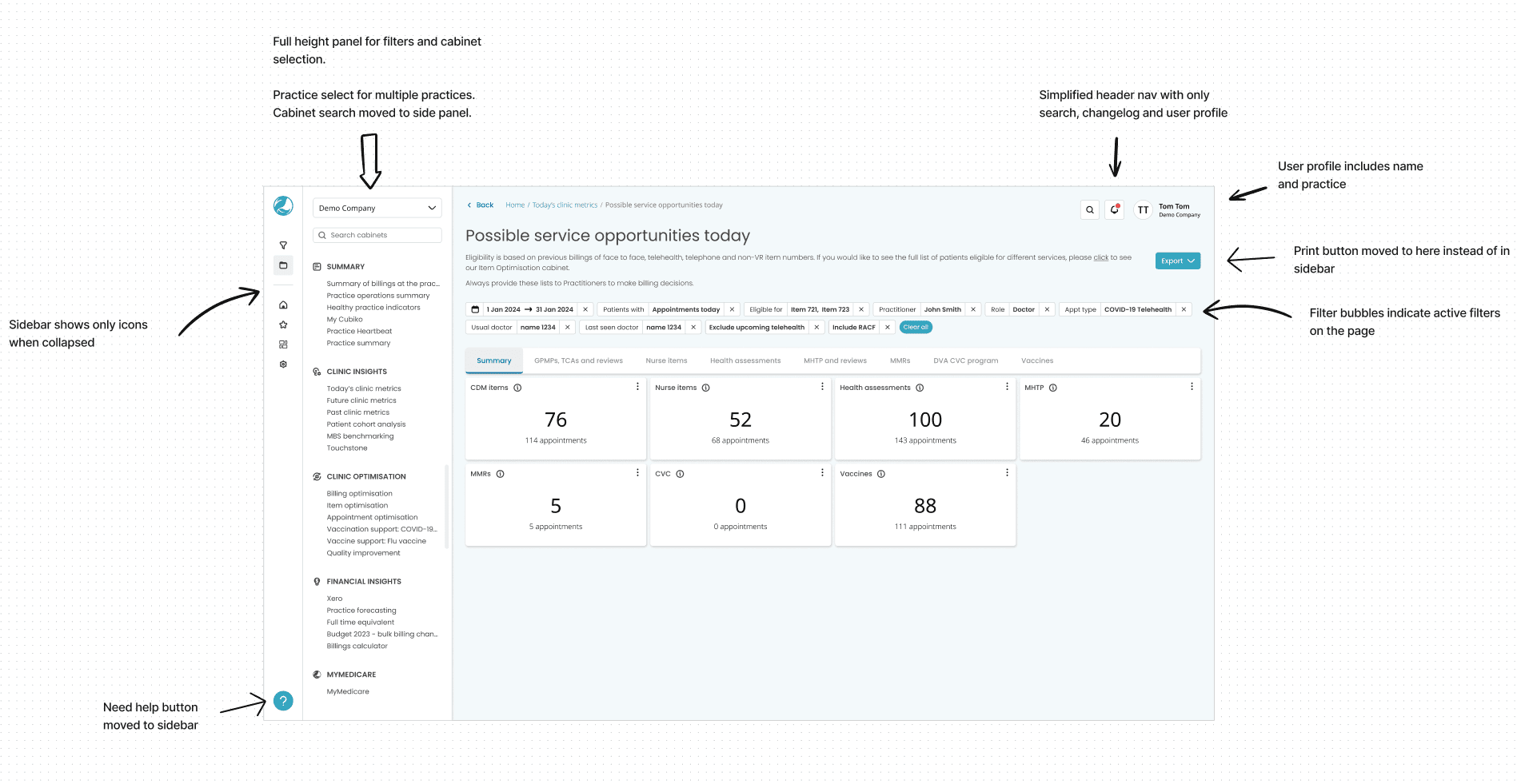 Plan for improving the core navigation and filter layout