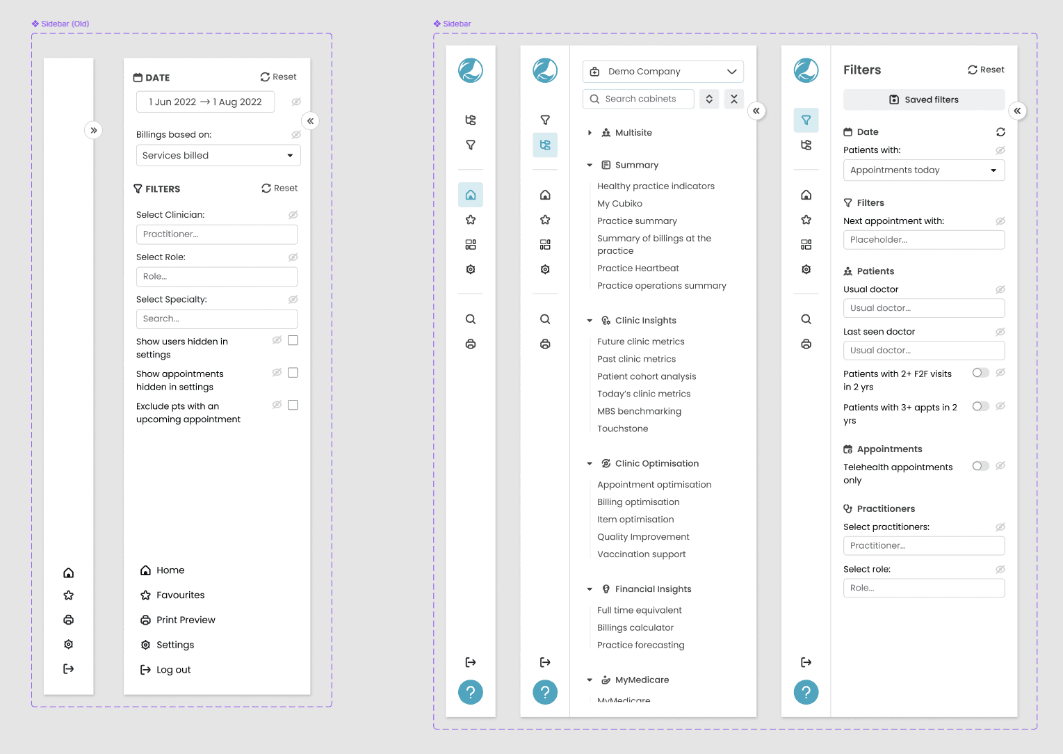 Old sidebar on the left, new sidebar on the right