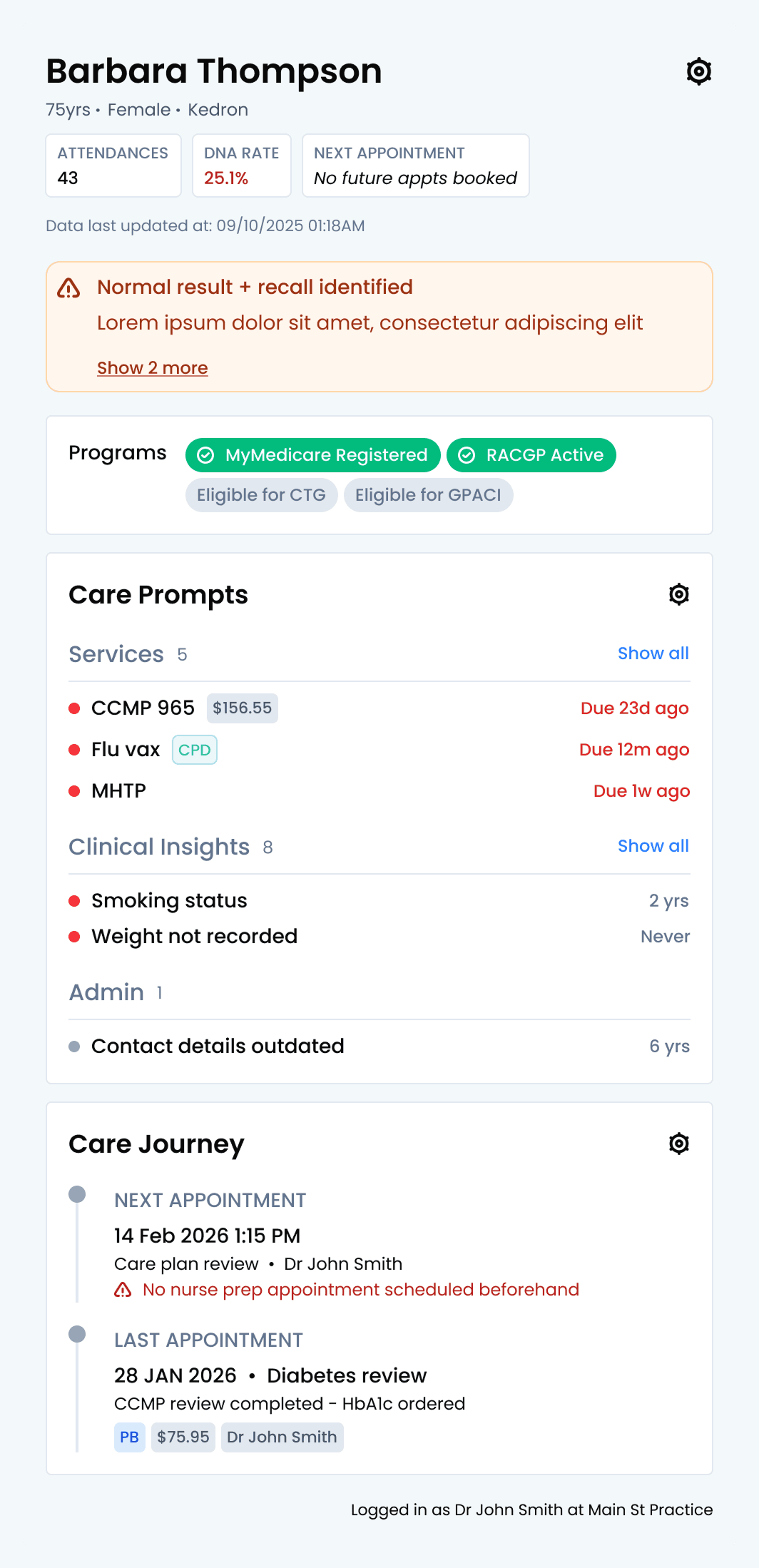 Patient View — patient profile screen